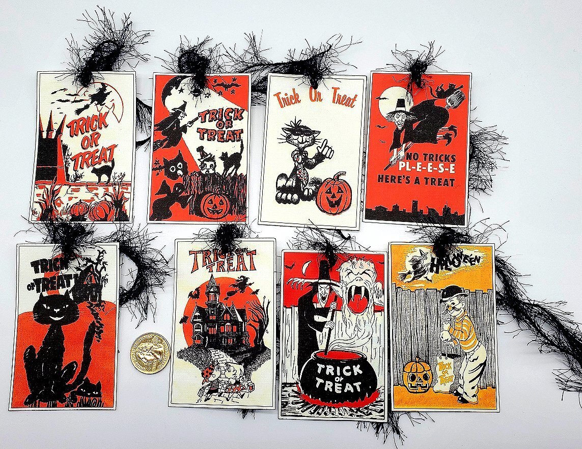 8-Halloween-Retro-Handmade-Junk Journals-Crafts-Linen Cardstock-Gift-Hang-Tags