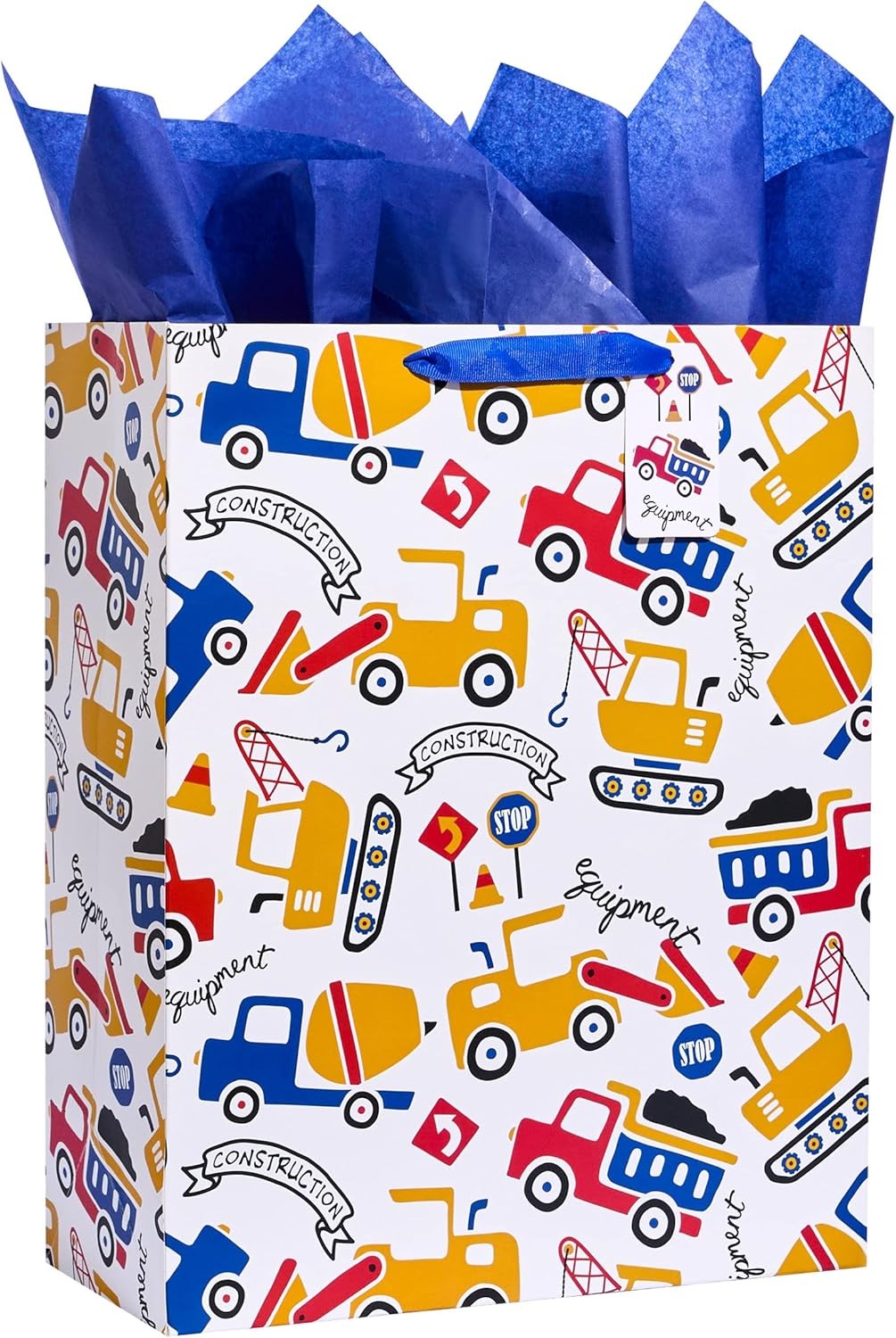 Construct Vehicle Pattern Bag with Blue Tissue Paper,