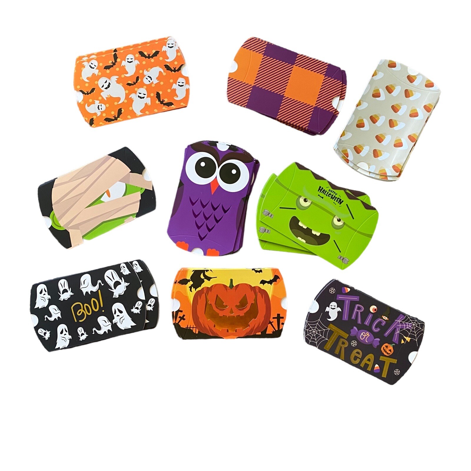 Halloween Pillow Boxes Ghost Jack-O-Lanterns Owl Candy Trick Or Treat 63 Pieces