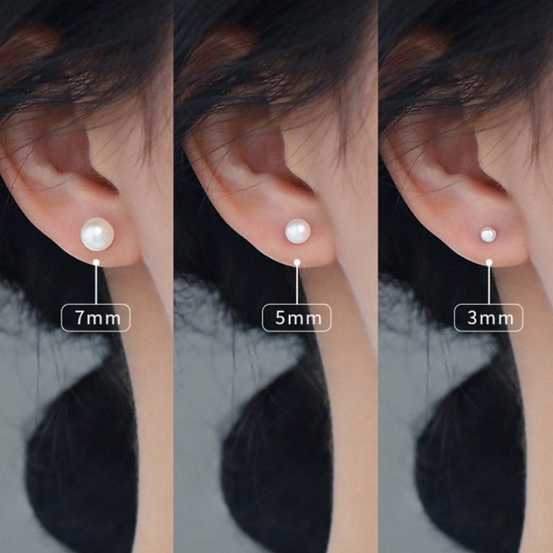 Minimalist Freshwater Pearl Stud Earrings – 925 Sterling Silver Elegant Women