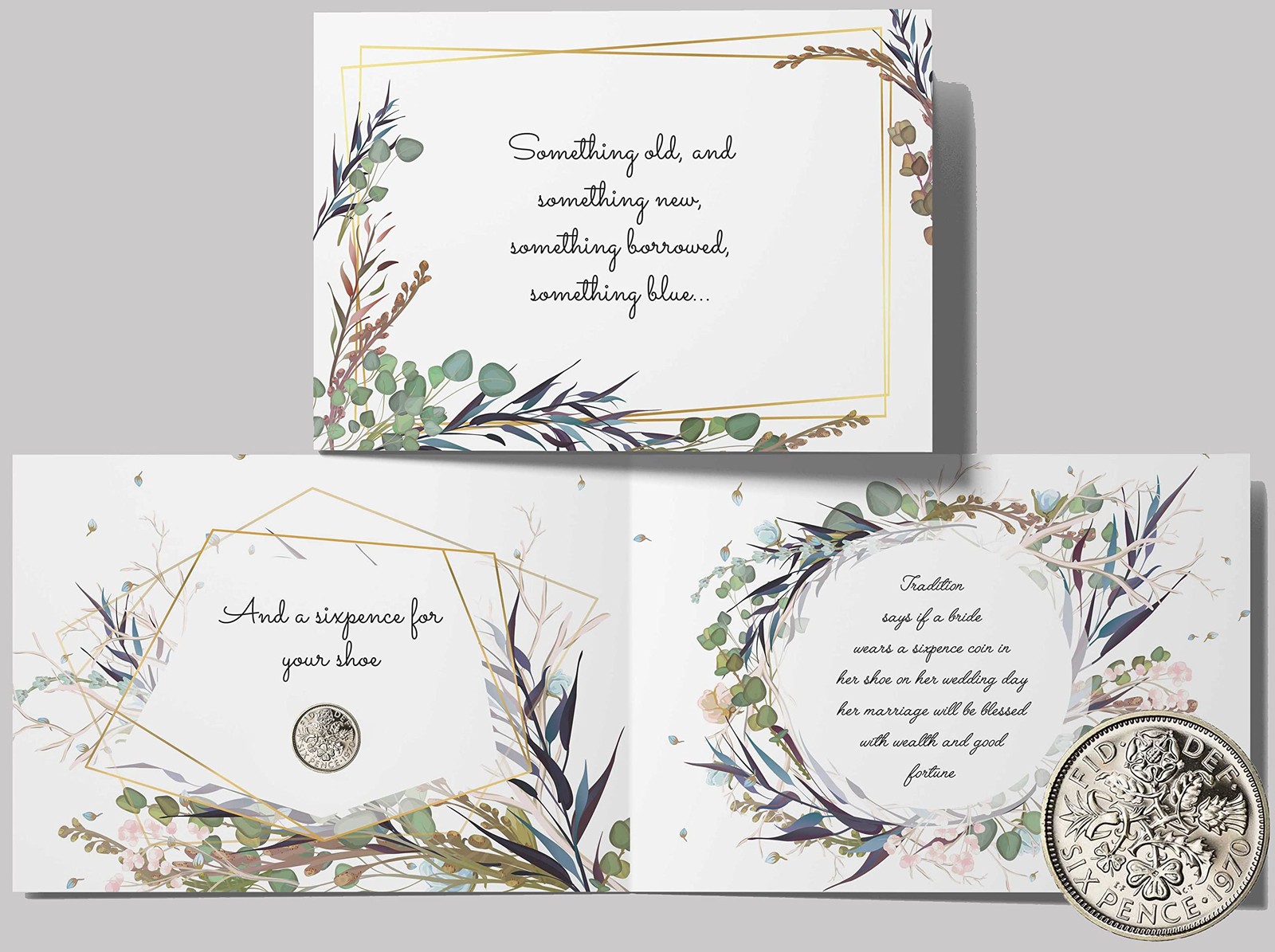 ASVP Shop Authentic Sixpence Coin With Card & Envelope For the Bride A5, blue