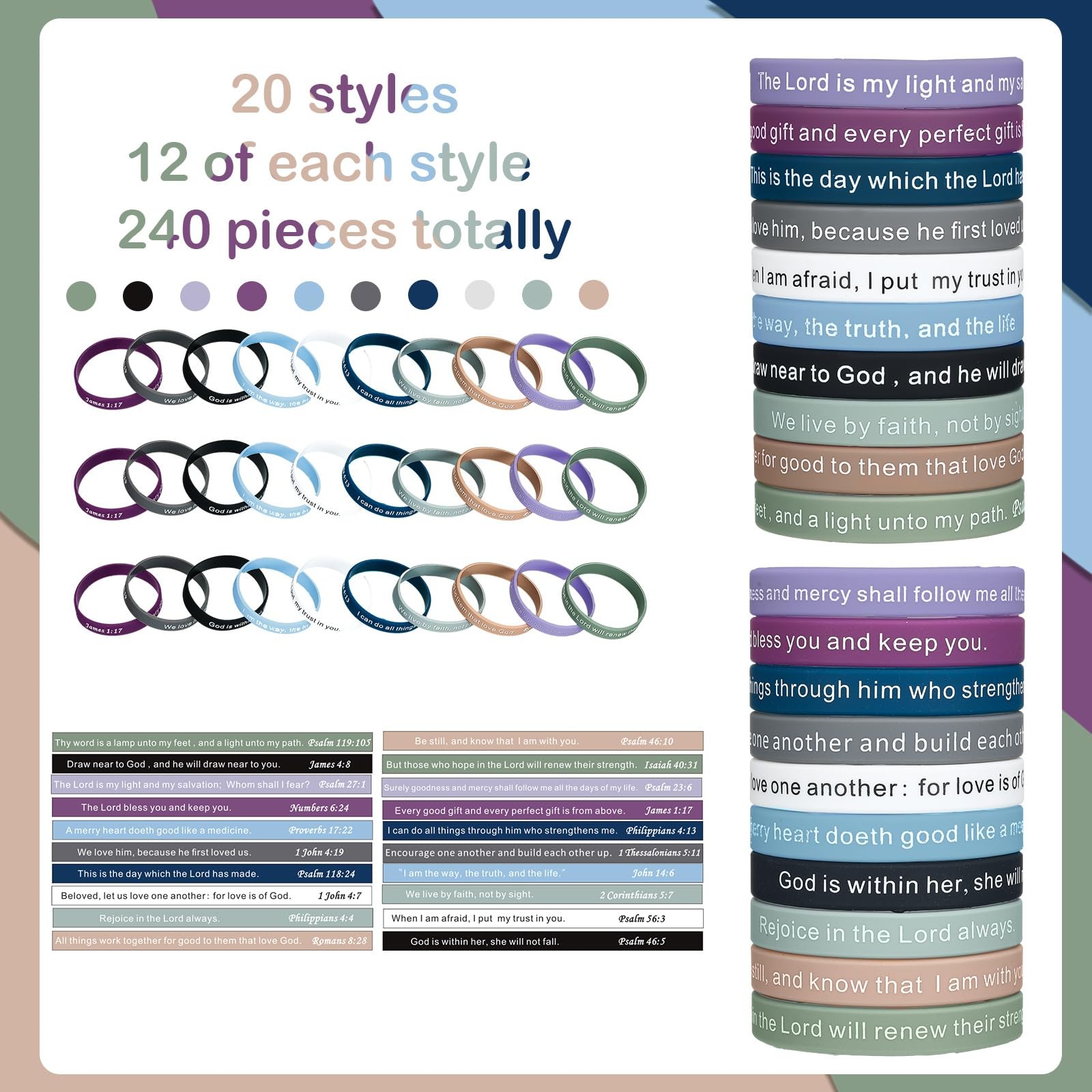 240 Pieces Bible Verses Bracelets Motivational Scripture Bracelets Bulk