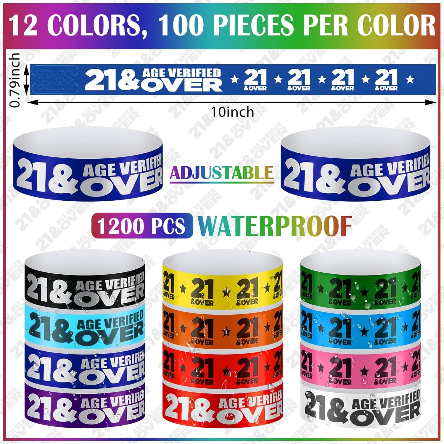1200 Pcs over 21 Wristbands Paper Events Wristbands Colored Event Wristbands Wat