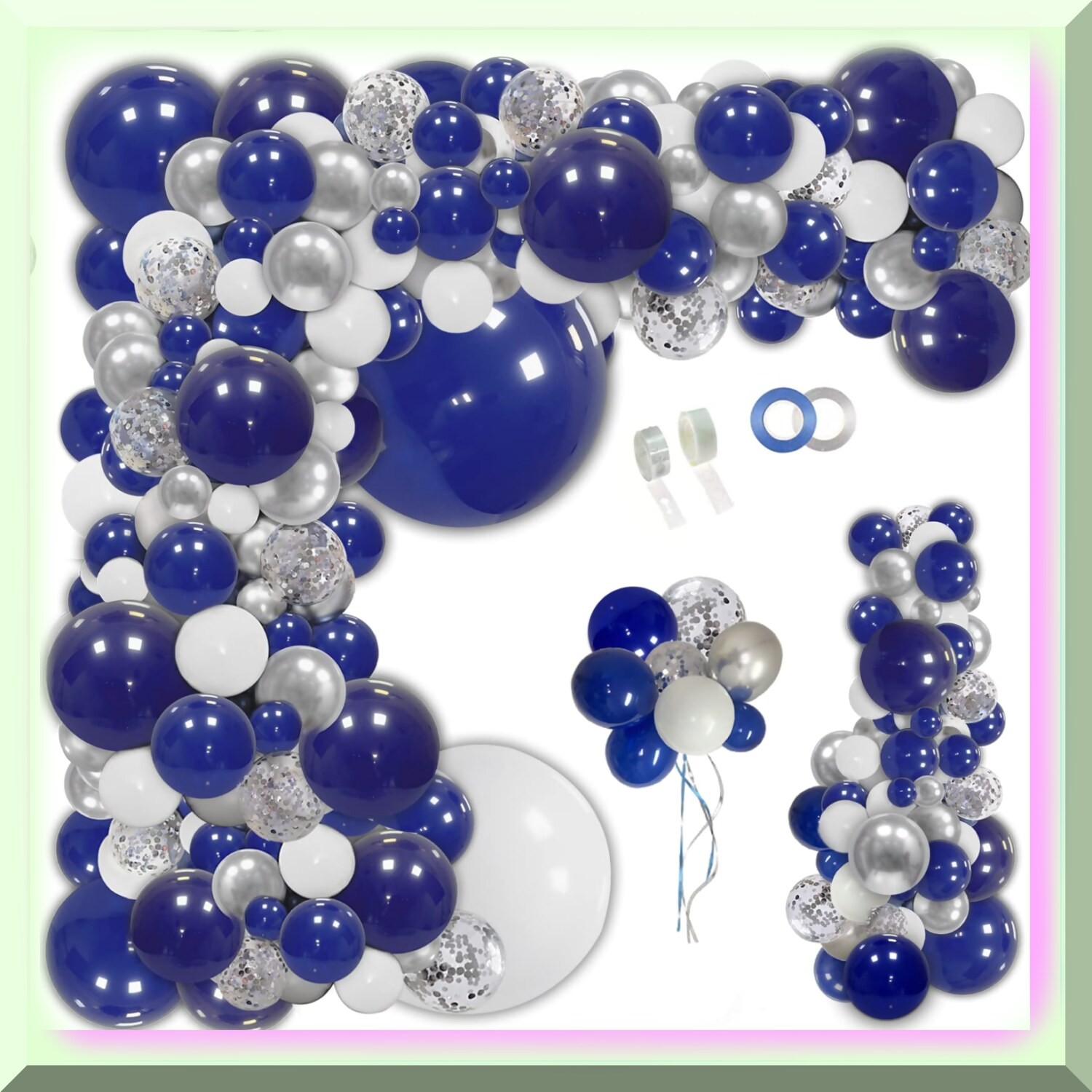 Navy Blue Silver Balloon Garland Kit for Graduation