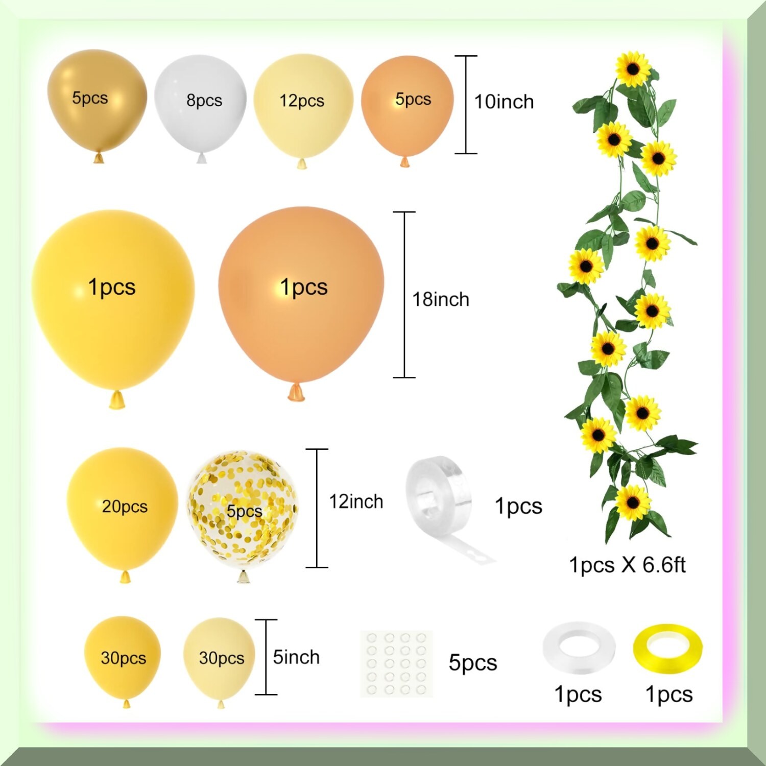 Sunflower Balloon Garland Kit with Vines and Ribbons