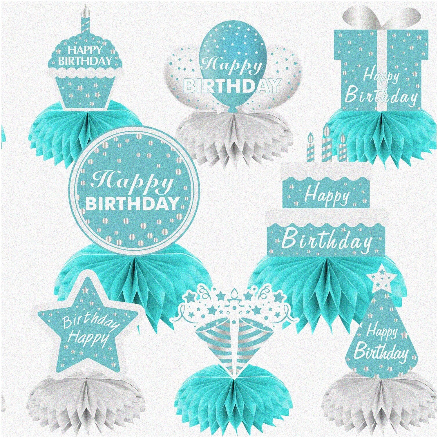 Teal Blue Honeycomb Birthday Table Centerpieces 8pcs