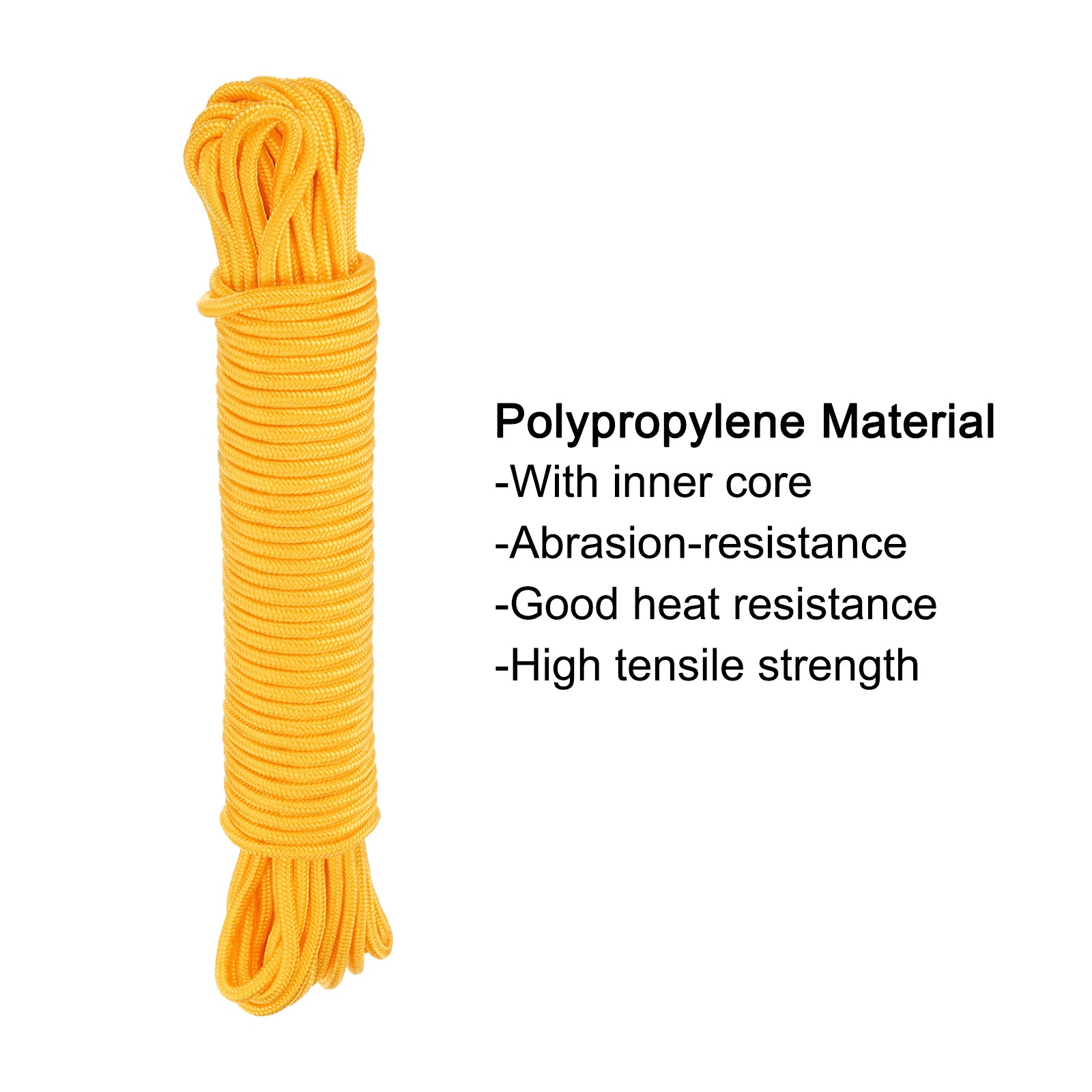 45M/147.7ft 7mm Yellow General Purpose Braided Polypropylene Rope