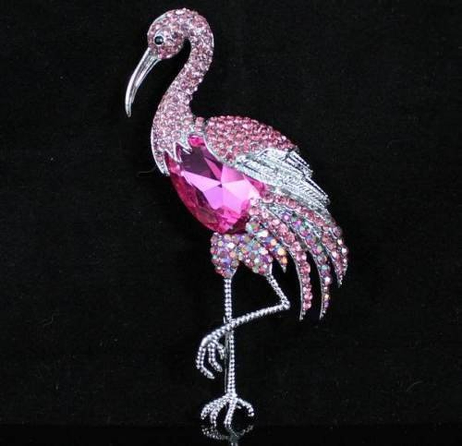4-INCH Flamingo HOT Pink Austrian Rhinestone Crystal Brooch PIN Animals Gift …