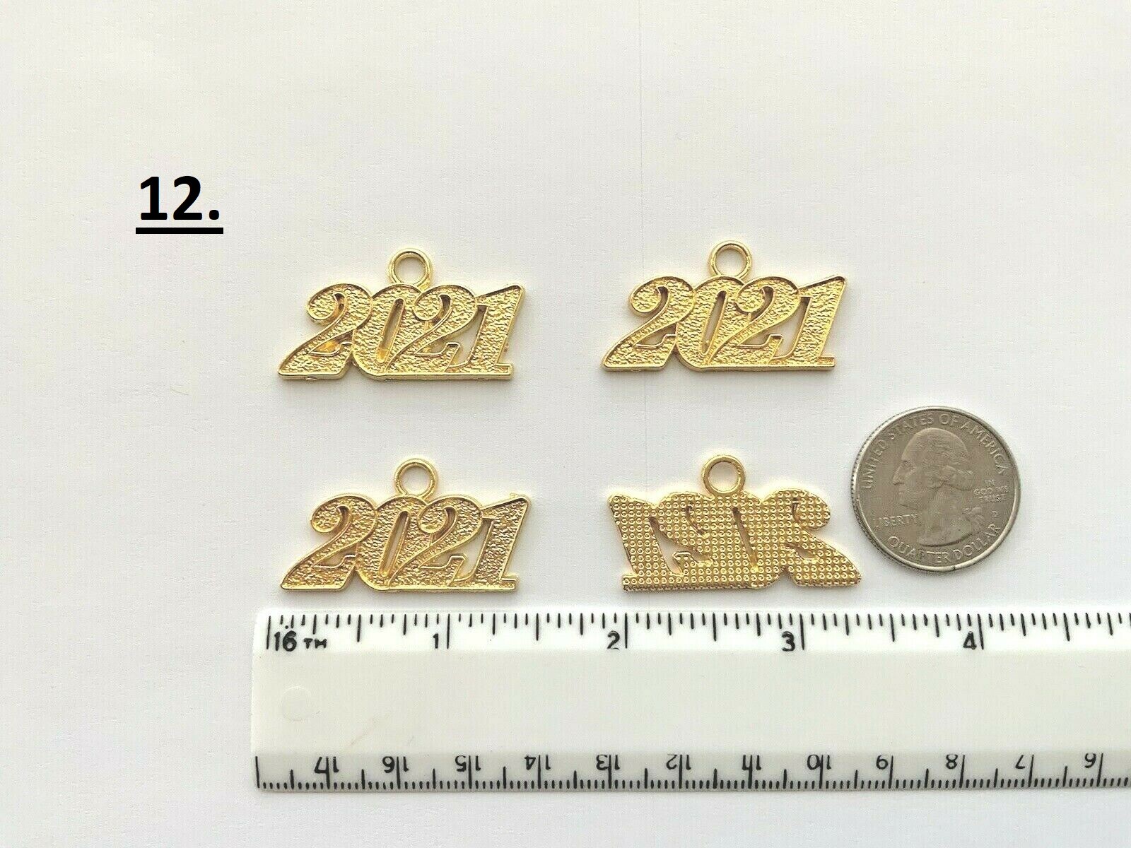 CLASS OF 2021 CHARMS GRADUATION NUMBER YEAR TASSEL 12 STYLES / GOLD/SILVER TONE