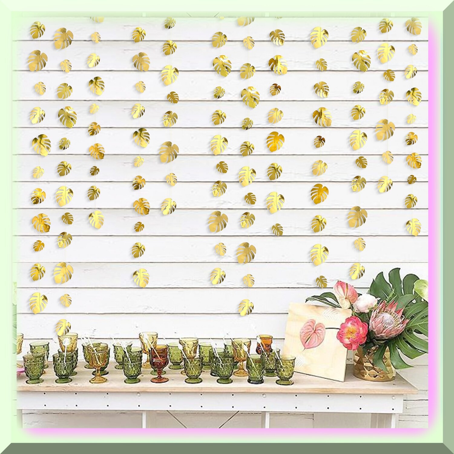 Tropical Gold Palm Leaves Garland 46 Feet