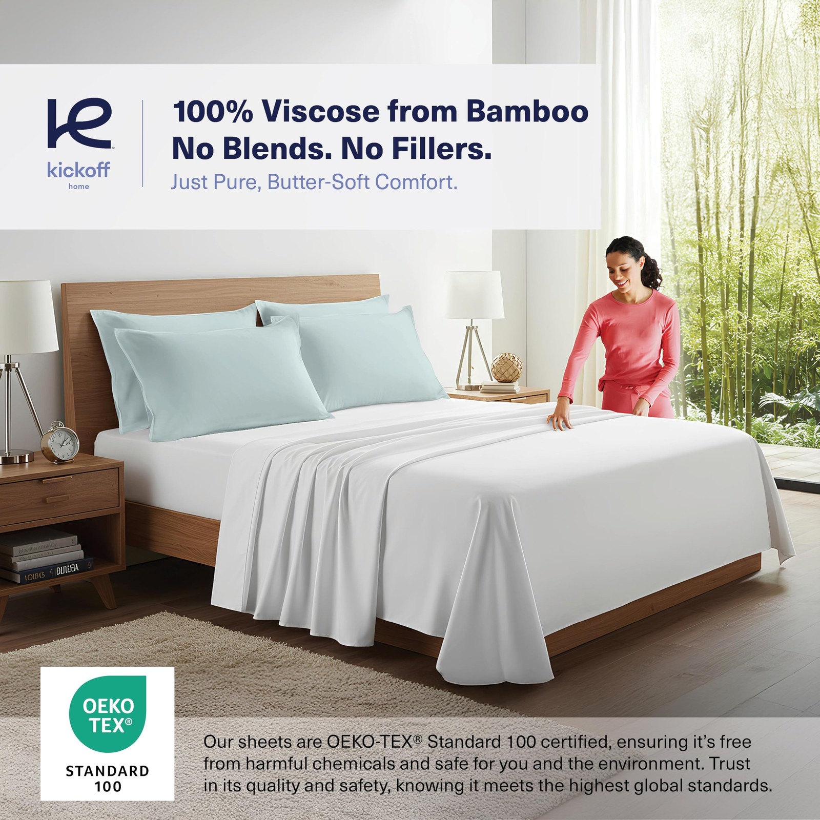 Kickoff Viscose Bamboo Pillowcase, King, Set of 2, 100% Organic Hid… Fast Ship
