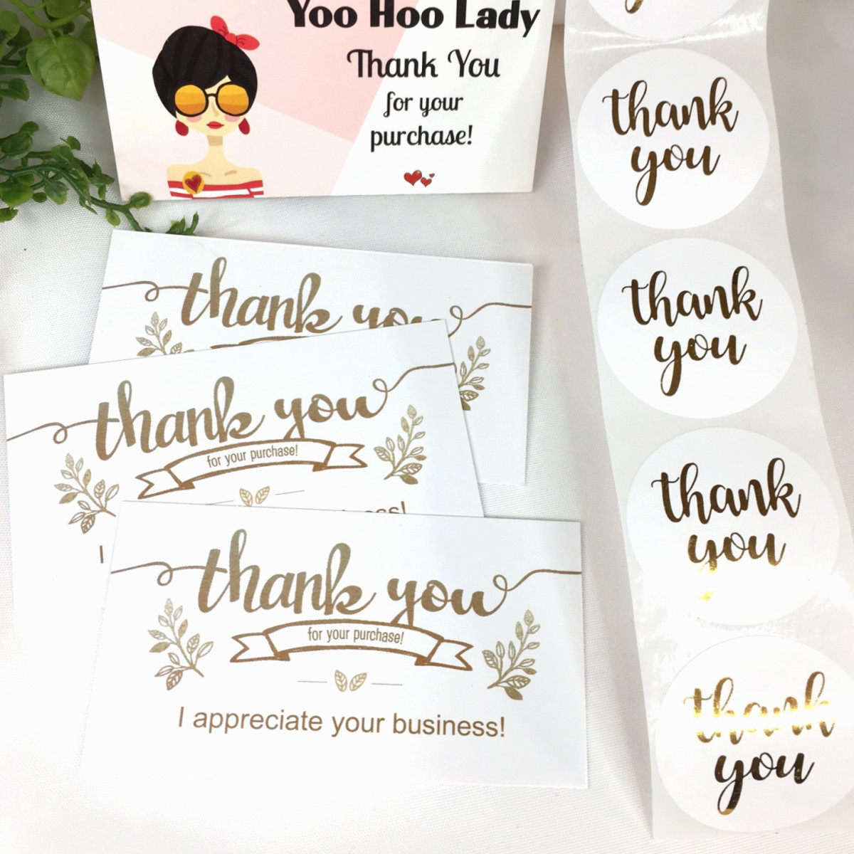 Thank You Your Purchase Business Cards 3.5×2″ Thank You Stickers White Gold