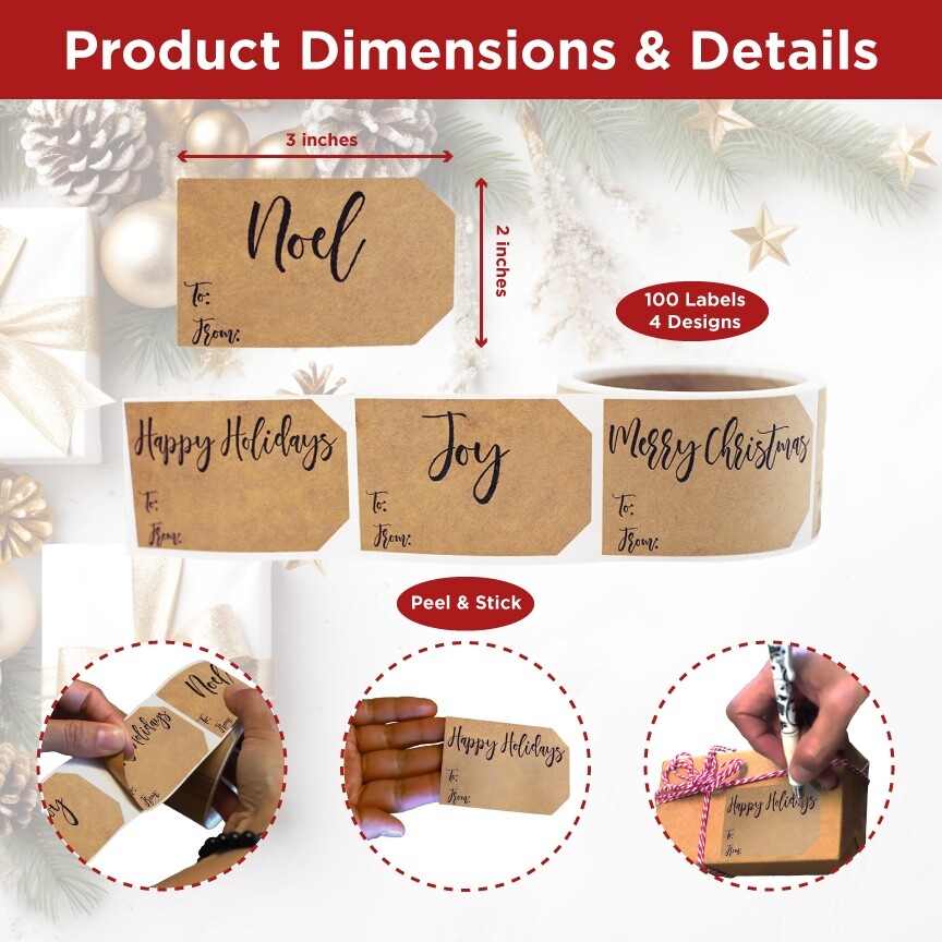 Natural Kraft Christmas Holiday – To & From Gift Tags | 2 x 3″ Inch – 100 Pack