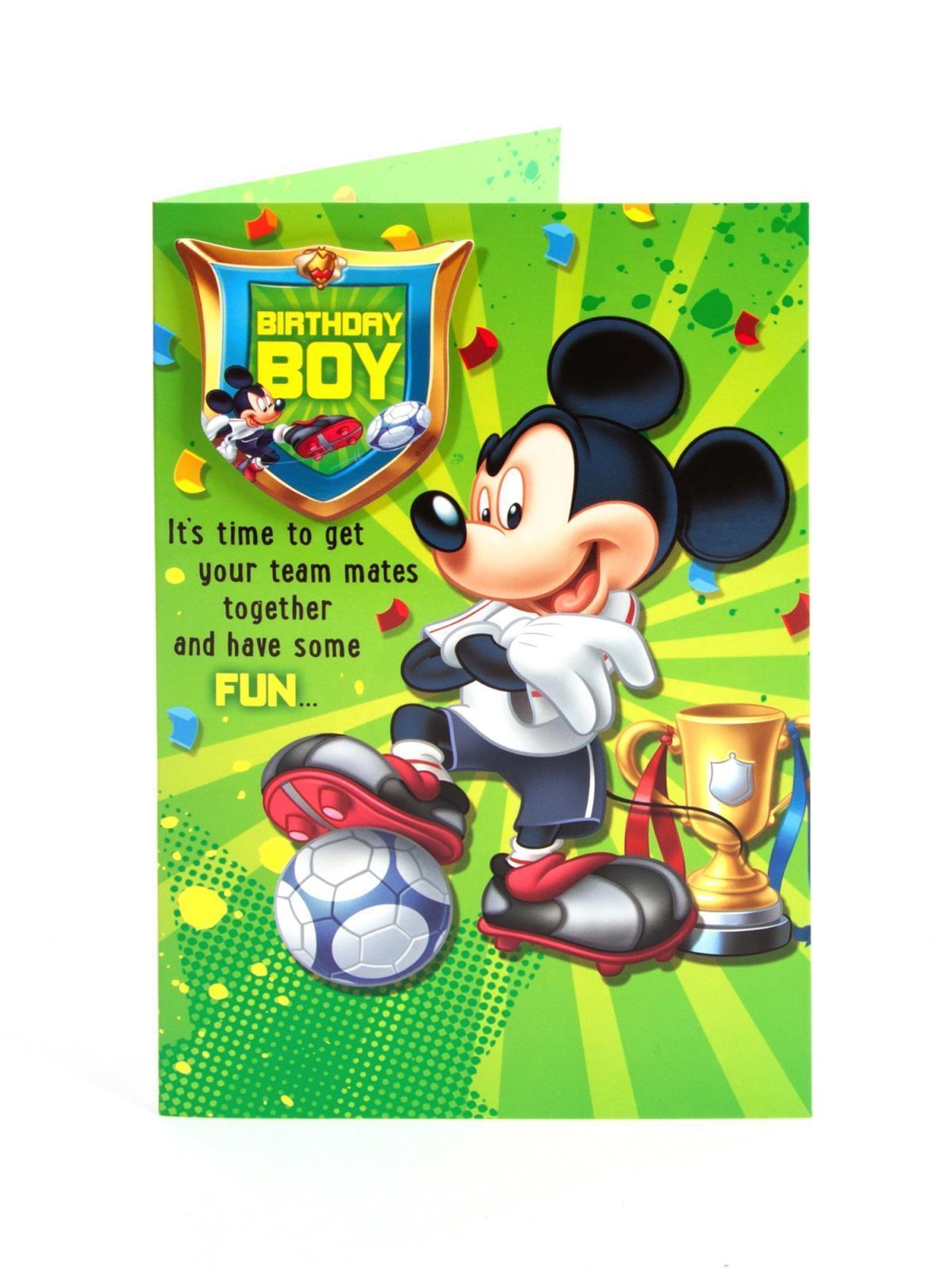 Disney Mickey Mouse Football Design Greeting Card With Badge Birthday Boy