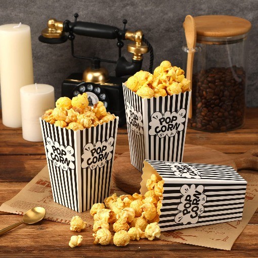 Mini Paper Popcorn Bags, Small Popcorn Bags Black and White Movie Night Popcorn