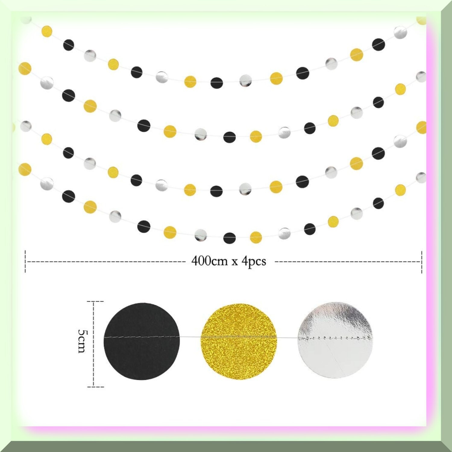 Black Circle Dots Party Streamer Set 52ft Decorations