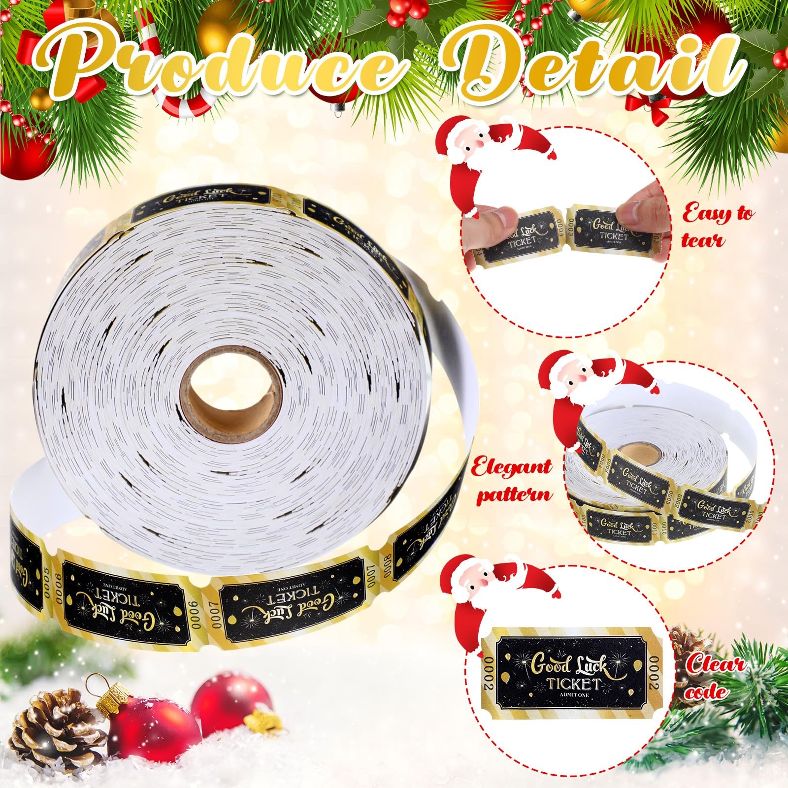 Black Golden 2026 Single Raffle Tickets Roll Fundraiser Events Prizes 1000 PCS