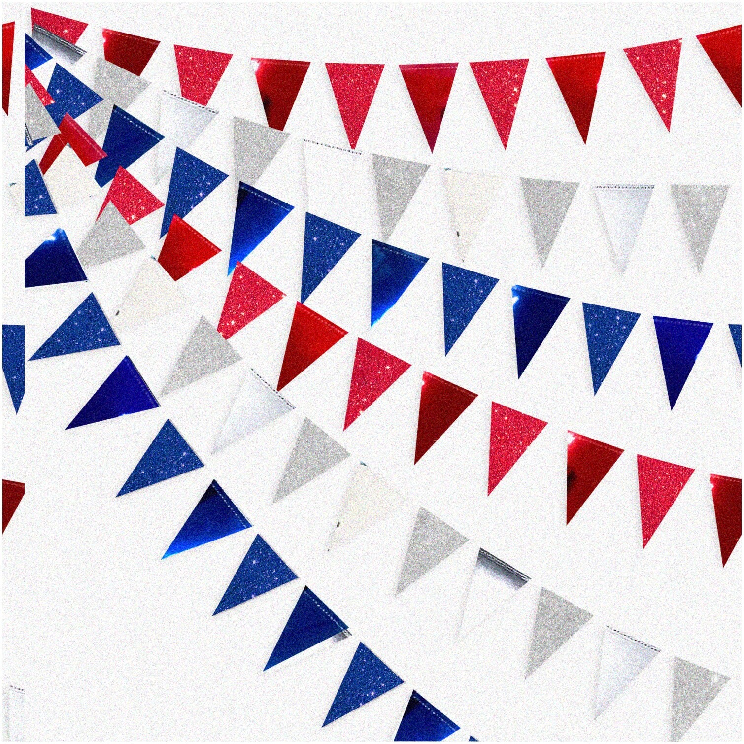 30ft Tri-Color Patriotic Pennant Banner with Glitter Flags