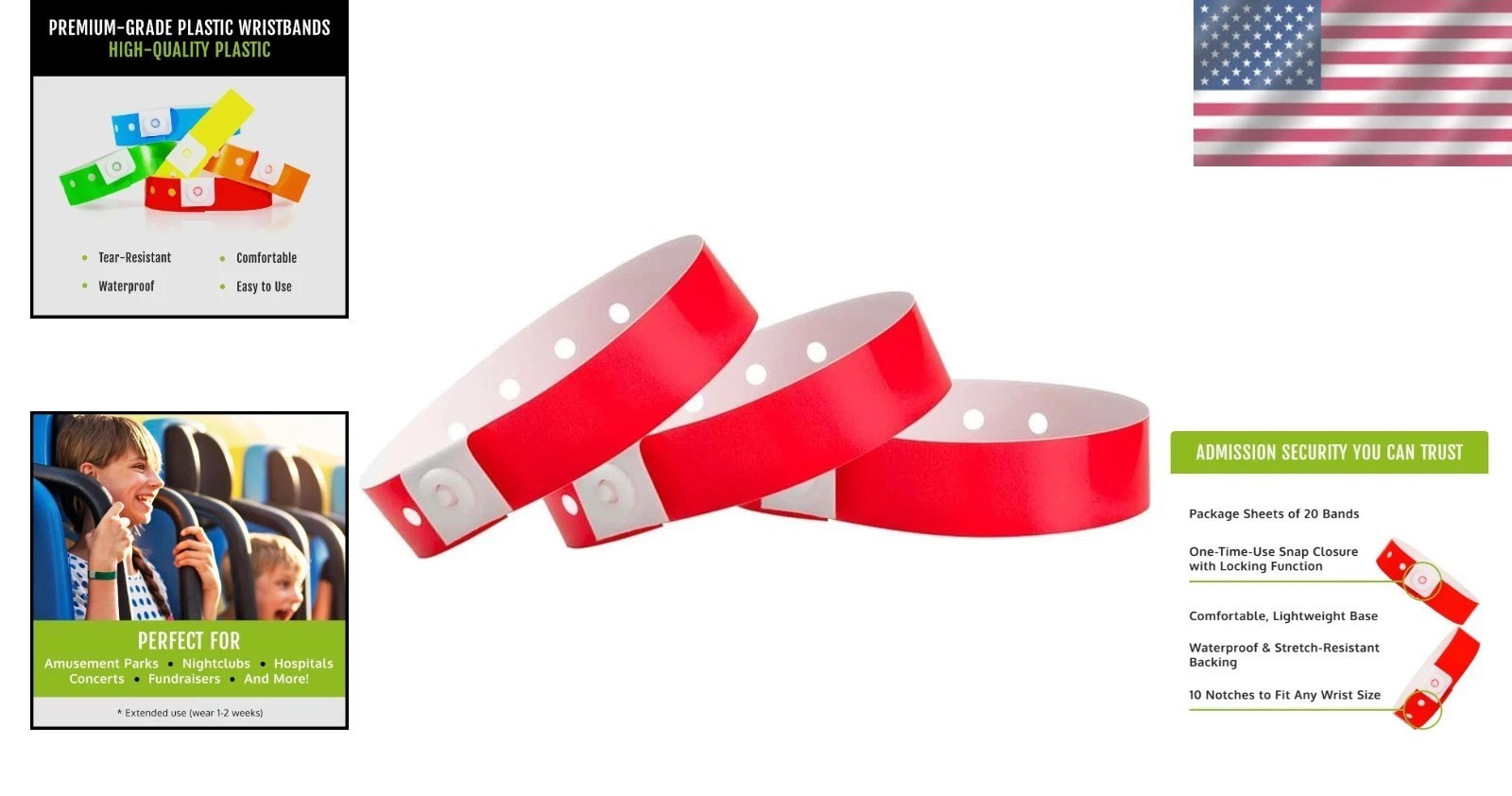 500 Neon Red Plastic Wristbands – -Grade, Secure Snap