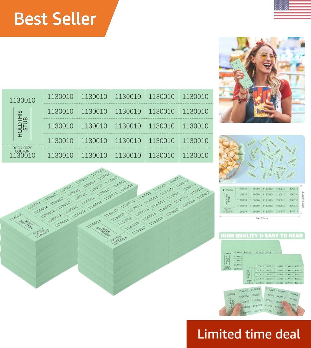 High-Visibility Light Green Raffle Tickets – 1000 Sheets Ideal for Auctions