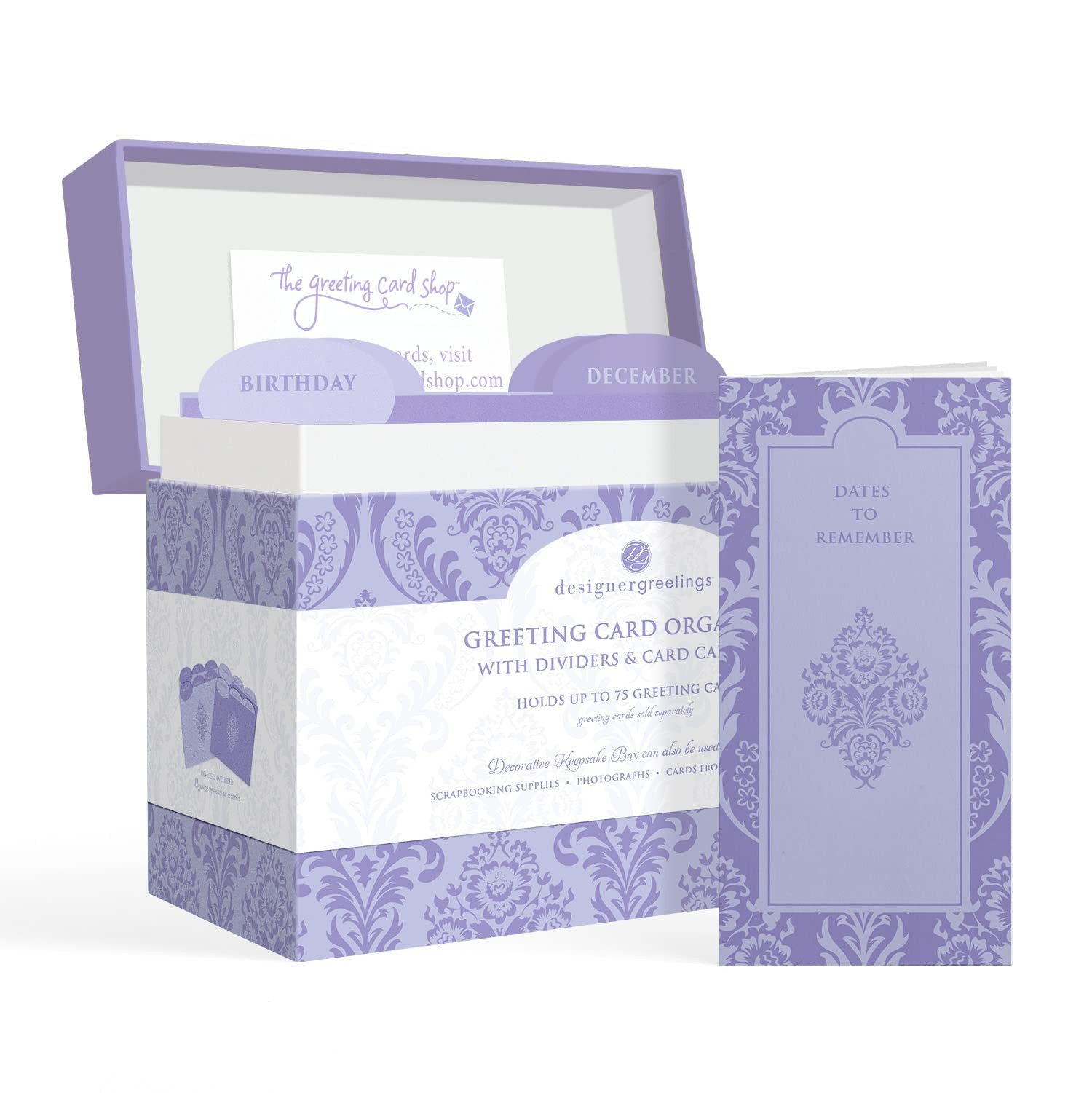 Designer Greetings Greeting Card Organizer Box with Dividers Large, Purple