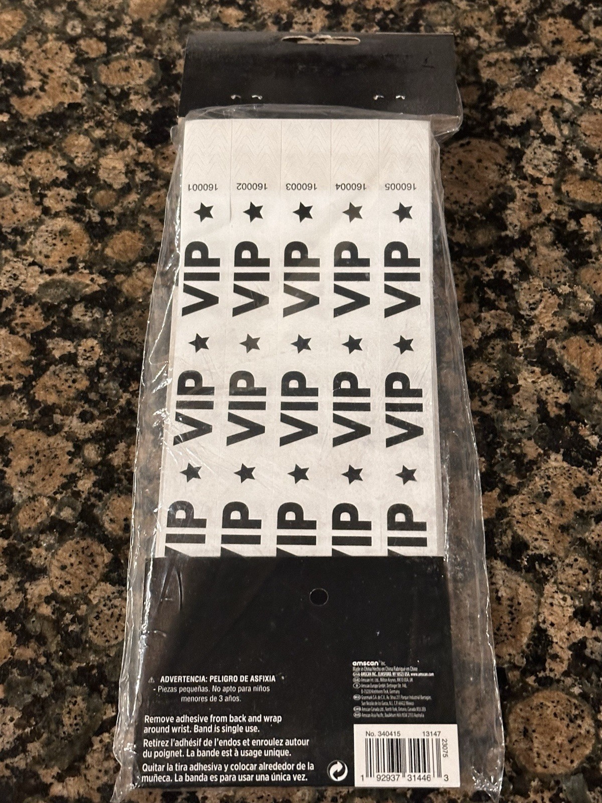 500 Wristband White VIP Star Amscan Tyvek Numbered Event Parties Club Glow
