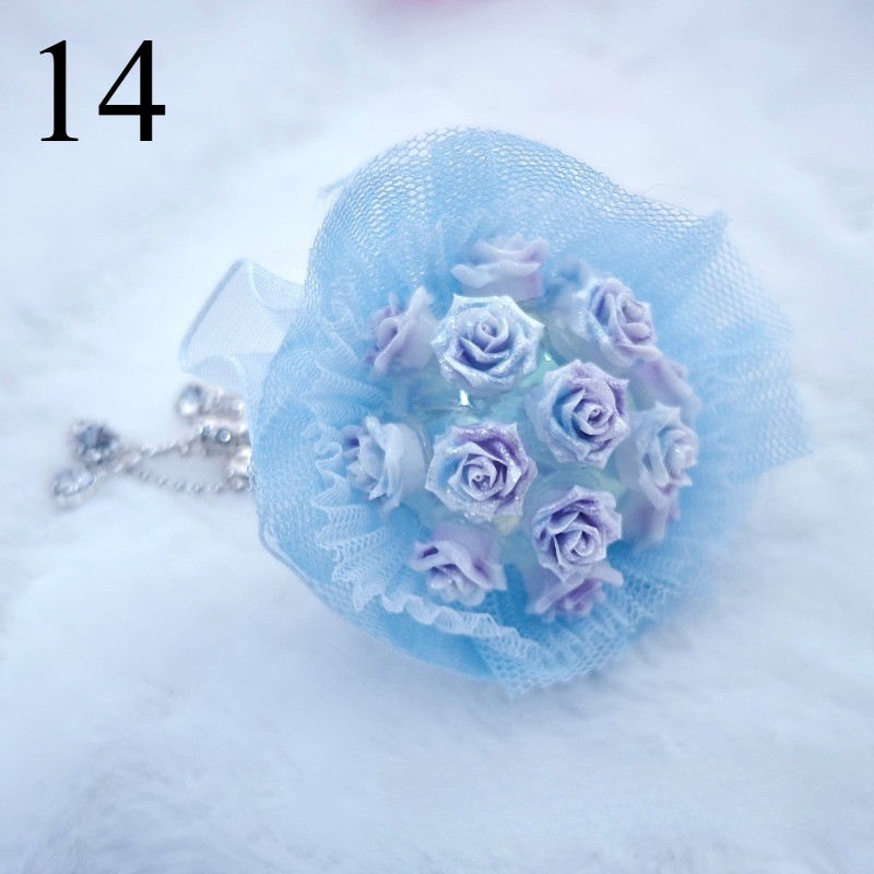 1PC Handmade Beaded Pens Decor with Hole Fringe Chain DIY Mini Lace Rose Bouquet