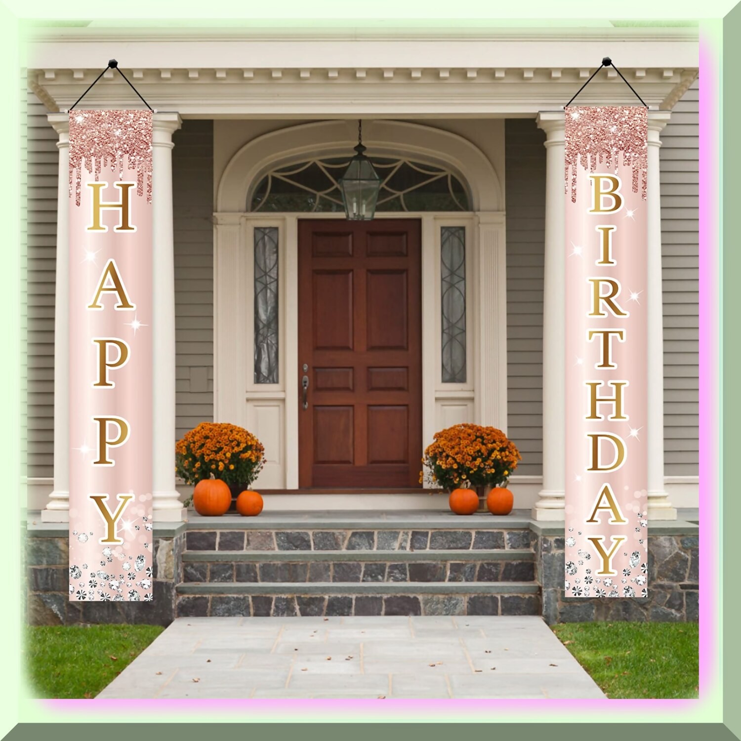 Rose Gold Birthday Door Banner Set 71×12 inches
