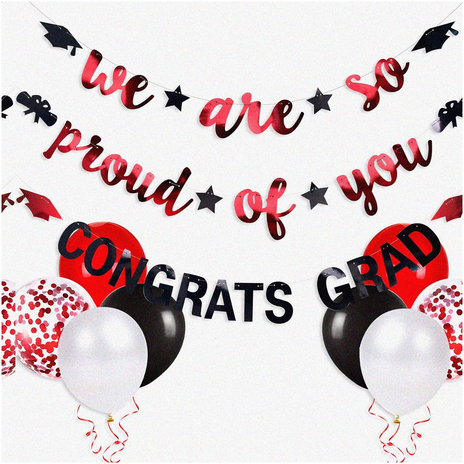 Red and Black Graduation Party Decor Set