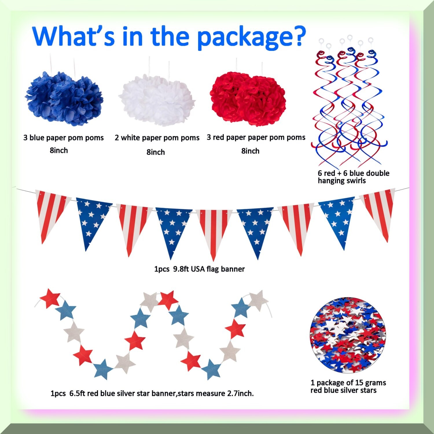 Red, White, and Blue Patriotic Party Decor Set with Flags and Stars