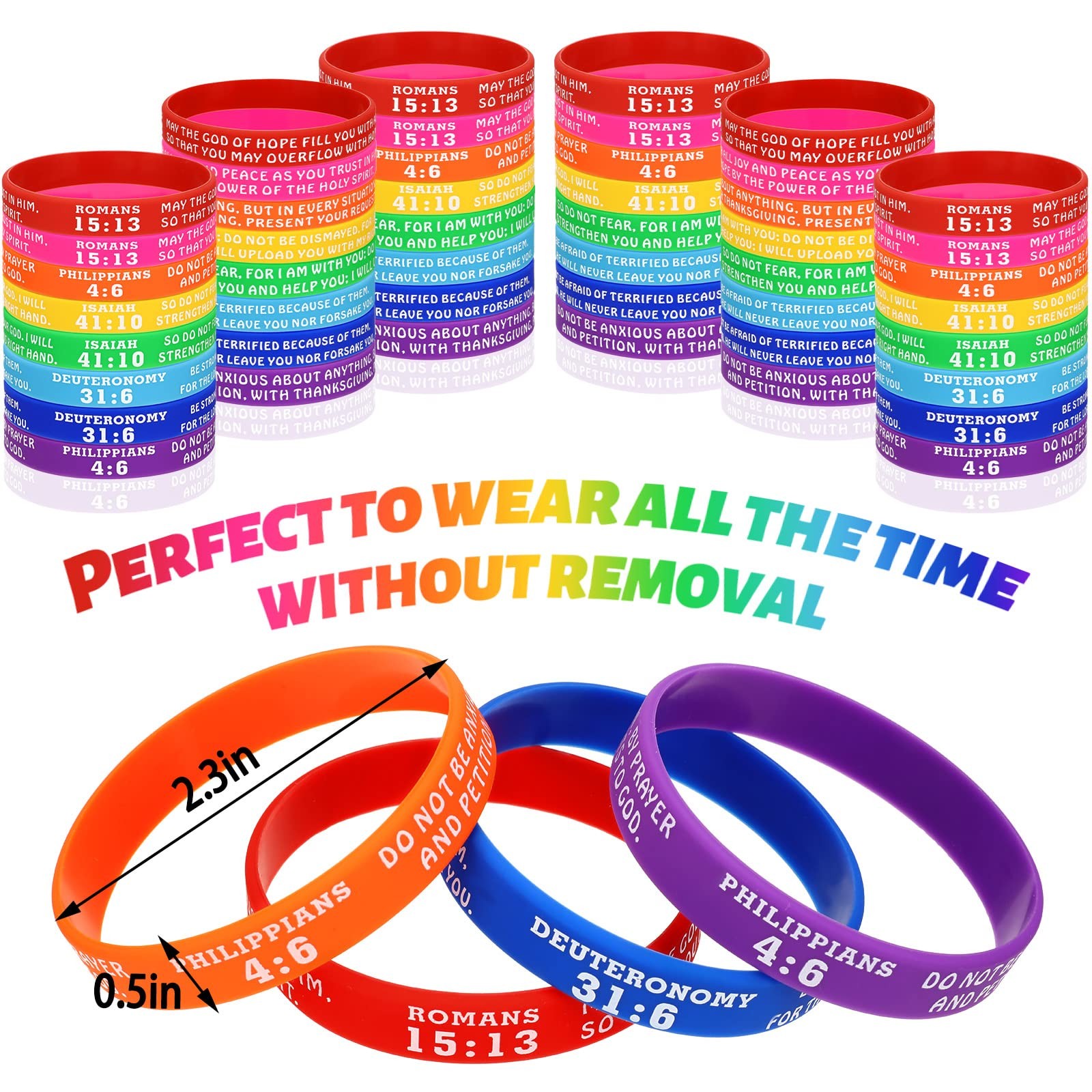 48 Pcs Bible Verse Rubber Bracelets Christian Scripture Silicone Wristbands