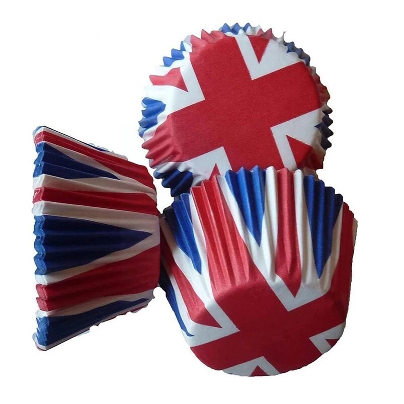 British Flag Party Cupcake Cases 50pk – Union Jack British Party Supplies
