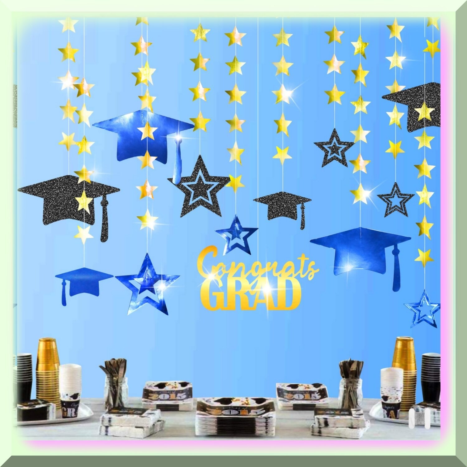 Graduation Party Decorations with Cap Banner and Streamers
