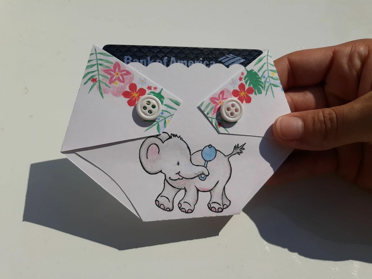 Baby Shower Game Prize – Diaper Shaped Gift Card Holder-Jungle Elephant