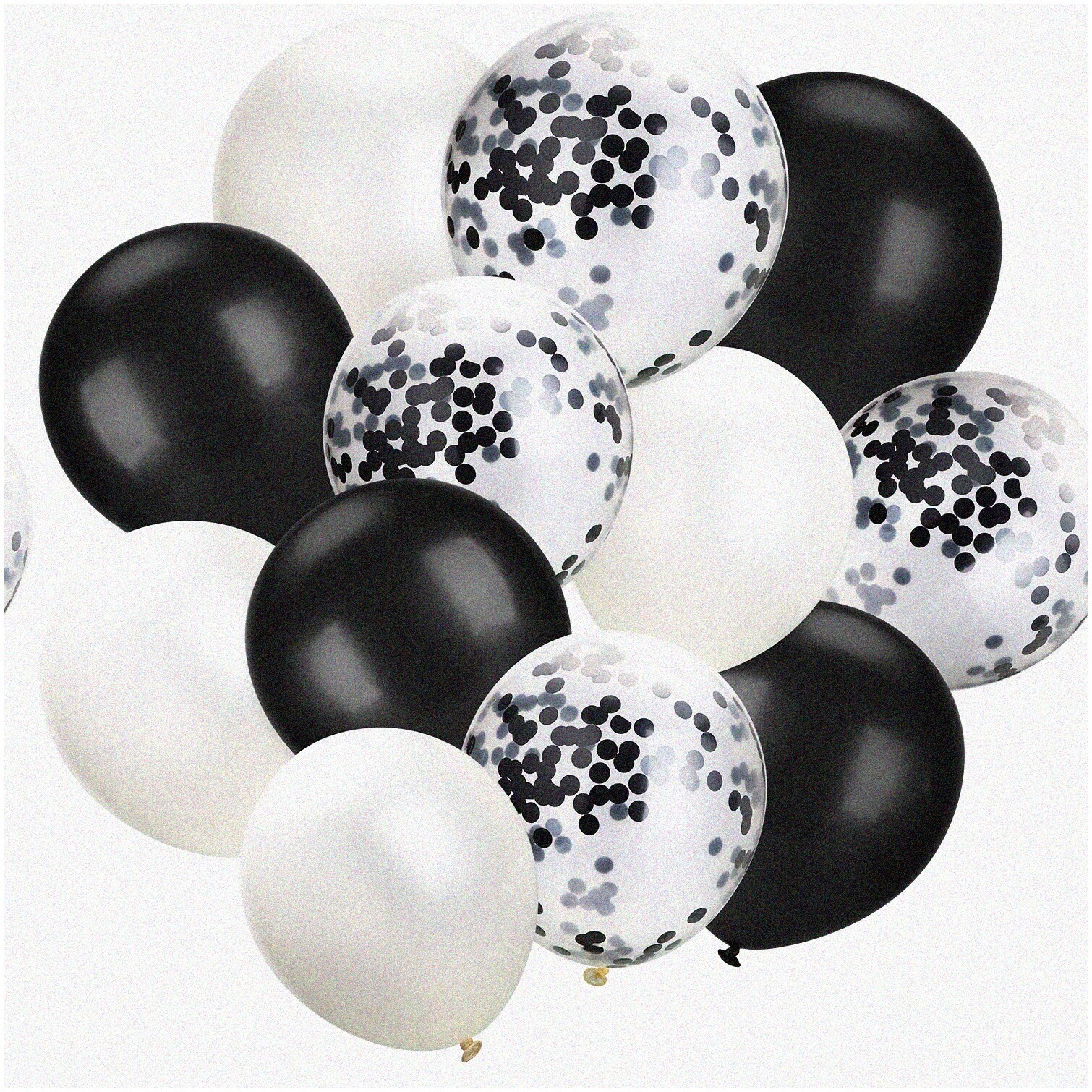 100 Pack 12 Inch Black and White Confetti Balloons