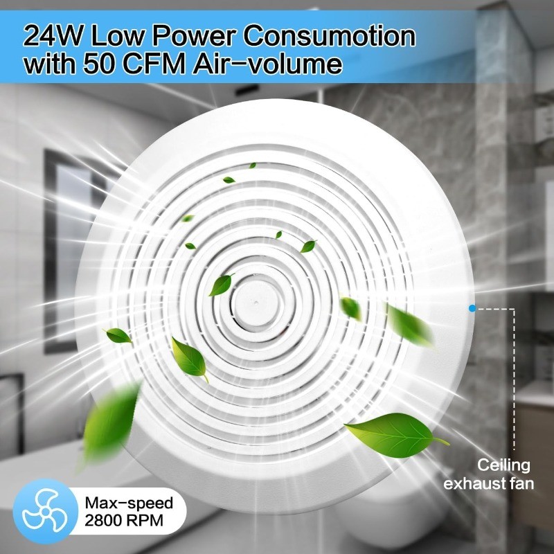 V2262-50 7 Inch Bathroom Exhaust Fan, 50 CFM Quiet Ceiling Vent Fan, 1.0 Sones L