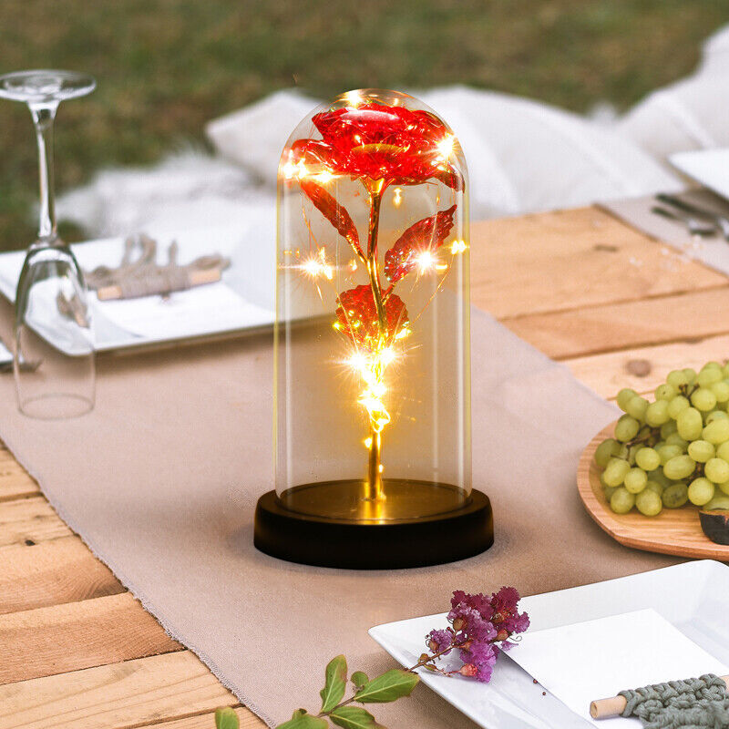 Romantic Crystal Flower Gift – Rose in Glass Dome – Mother`s Day Gift