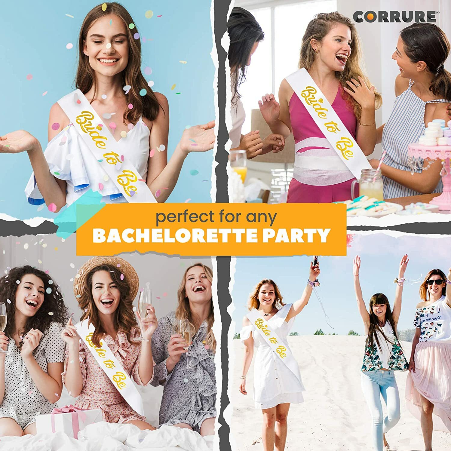 ‘Bride to Be’ Bachelorette Party Sash – Bridal Shower White Satin Sash with Gold