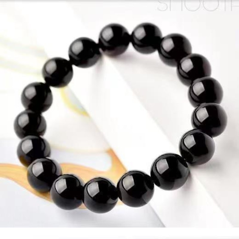Natural Black Obsidian Bead Bracelet for Meditation Protection Unisex‌Daily Wear