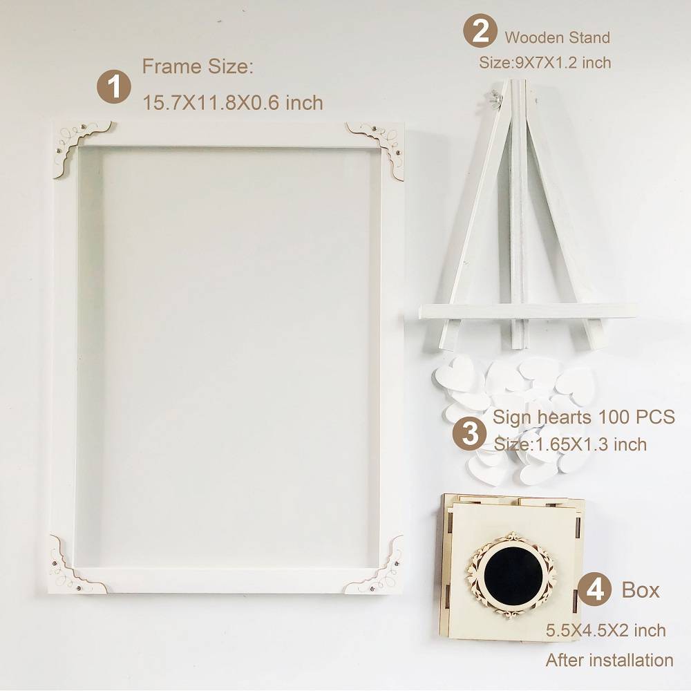 Wedding Guest Book Personalized Alternative, Frame Sign Book with Wooden Hearts