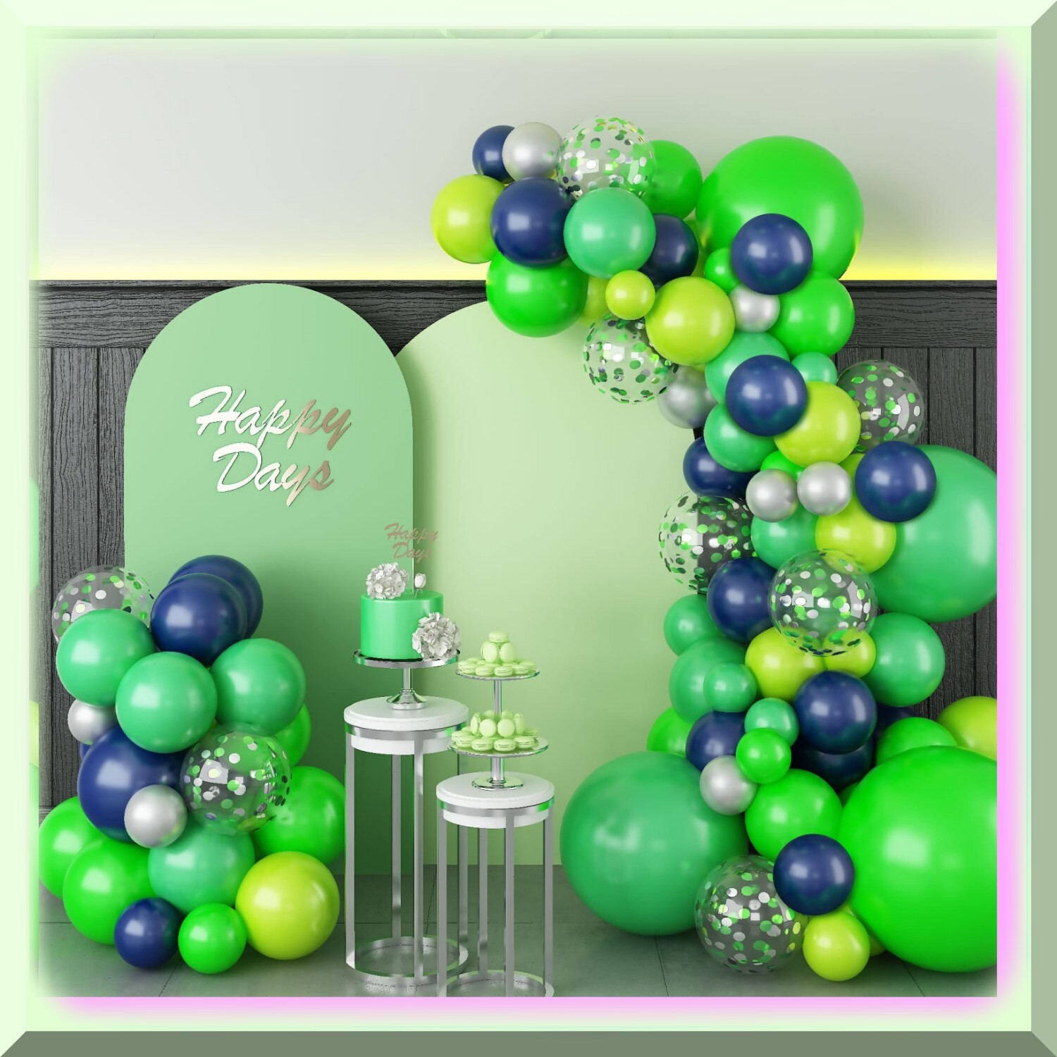 Balloon Arch Kit with Lime Light Green Navy Silver