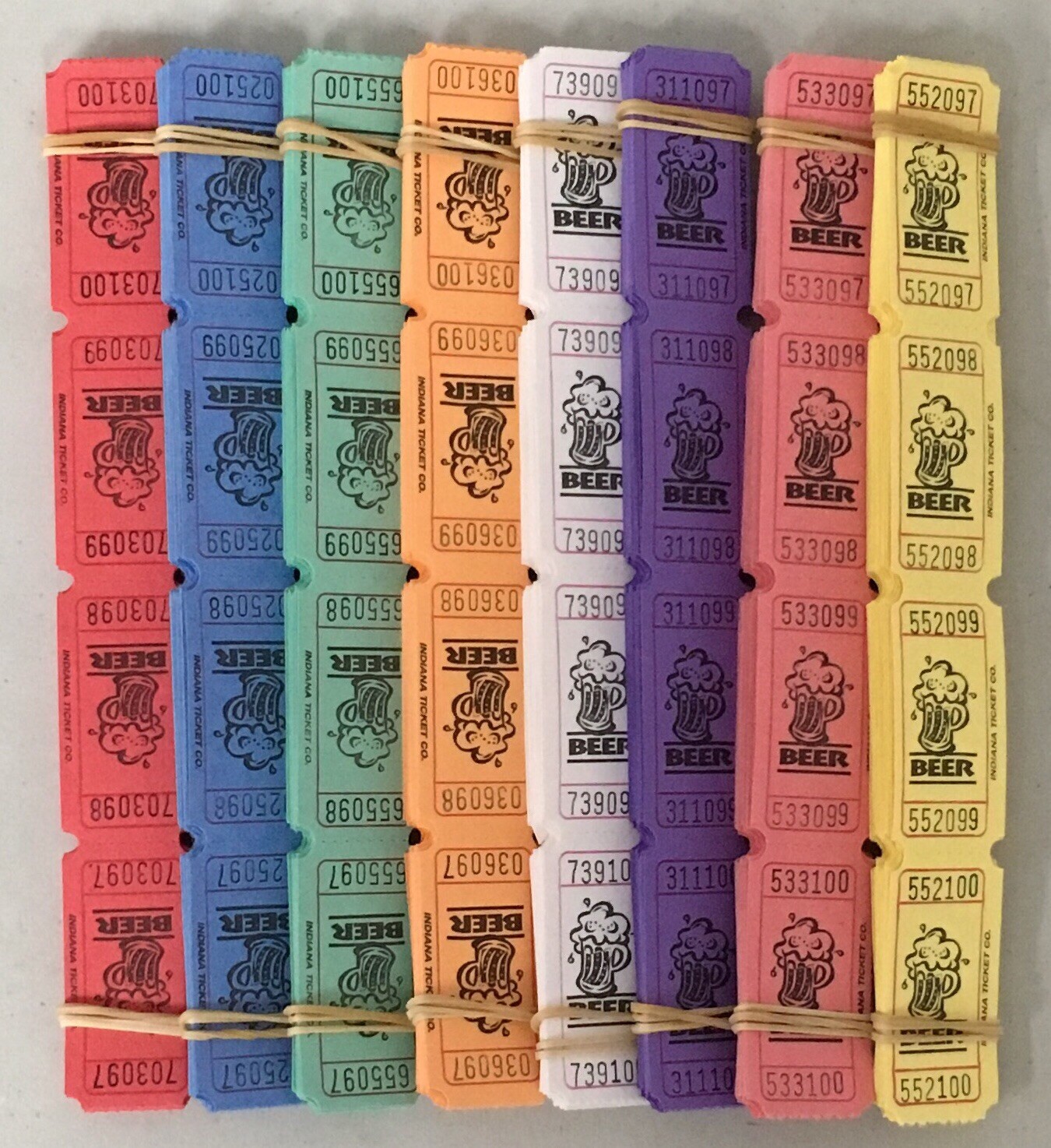 Single Single Beer Tickets Lot of 800 Raffle 100 of Each Color Carnival Festival