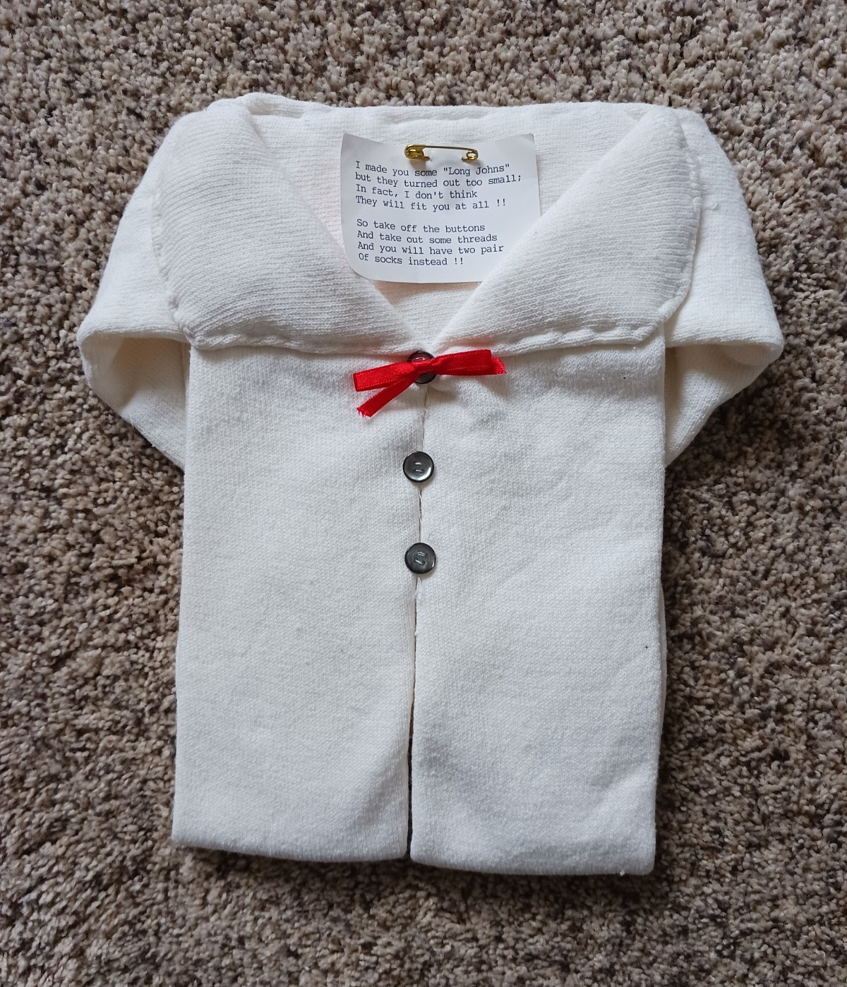 Vintage ‘LONG JOHNS’ Homemade NOVELTY GAG GIFT made from Mens Socks with Poem