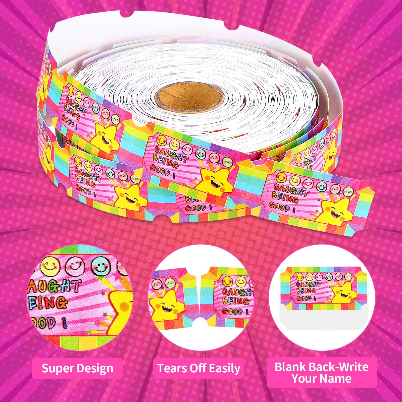 Pink Smile Raffle Tickets Roll Reward Single Good Behavior Incentive 1000 PCS