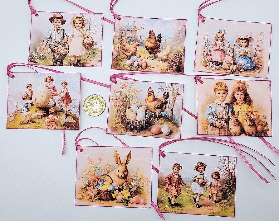 8~Easter~Handmade~Retro Vintage~Linen Cardstock~Gift Tags~Parties~Crafts