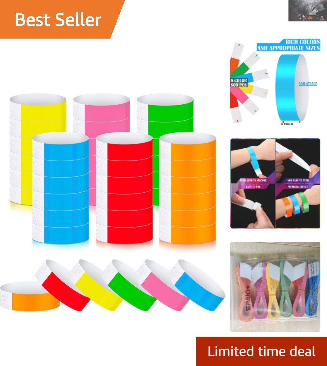 Assorted Neon Wristbands 600 Pcs – Durable & Waterproof for All Occasions