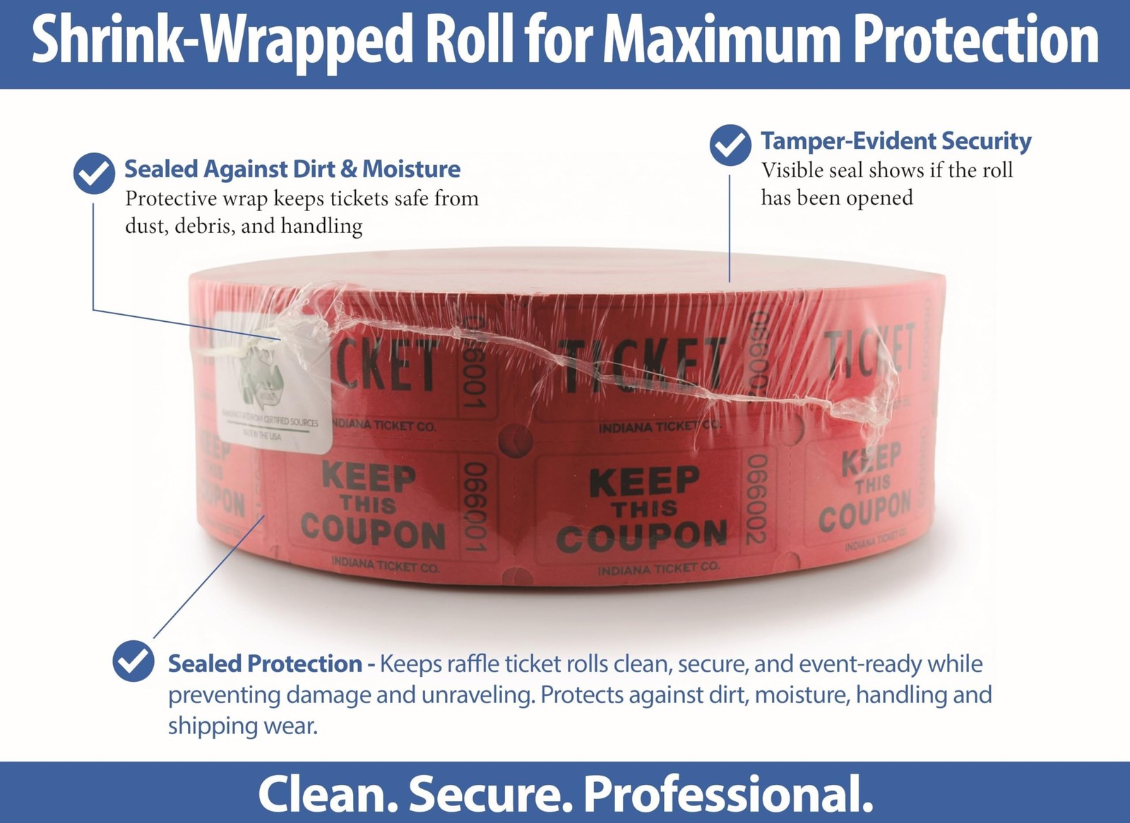 INDIANA TICKET CO. 2,000 Red Raffle Tickets Double Roll, Premium Quality 50/5…