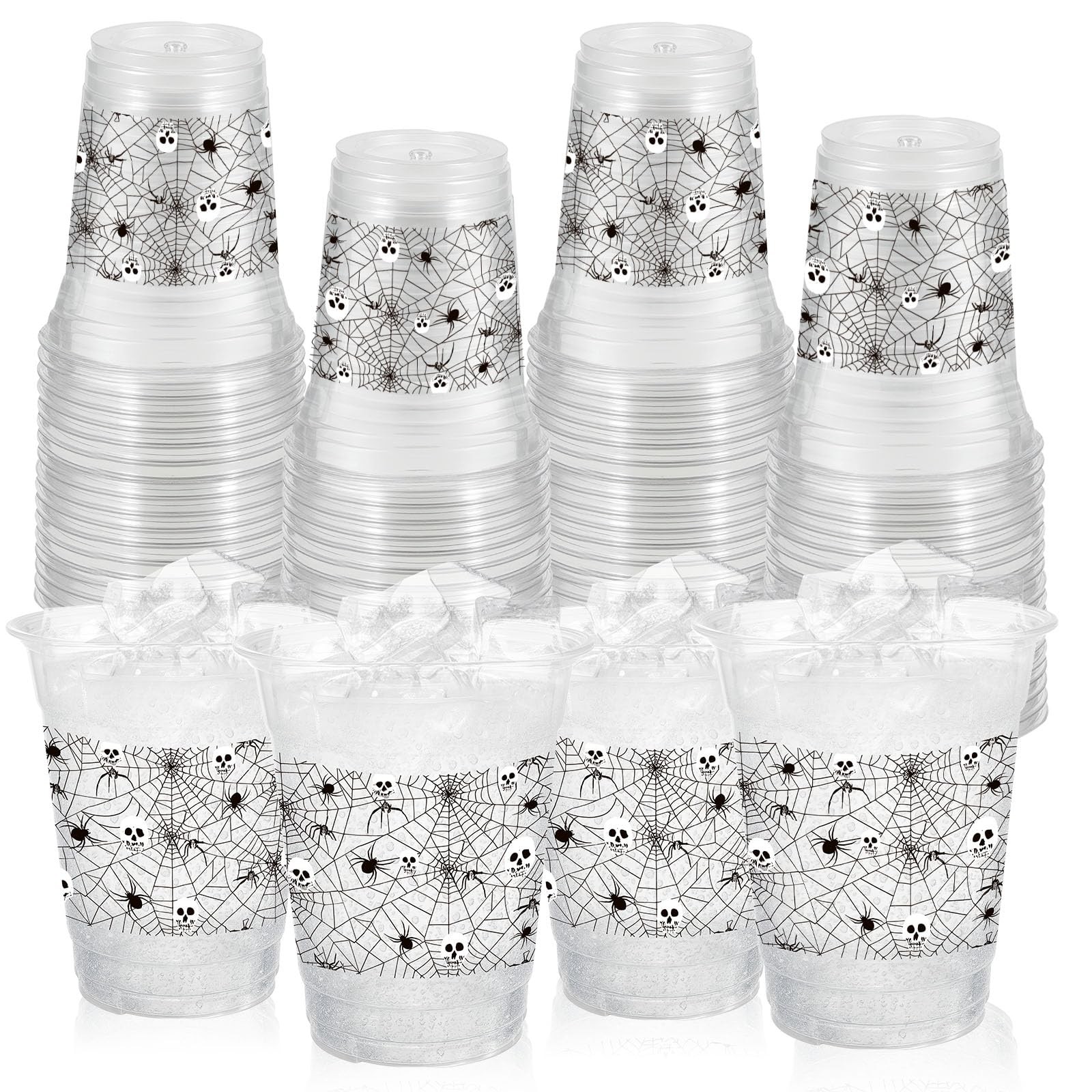 50 Pcs 12OZ Halloween Party Cups,Halloween Plastic Cups standard, Spider