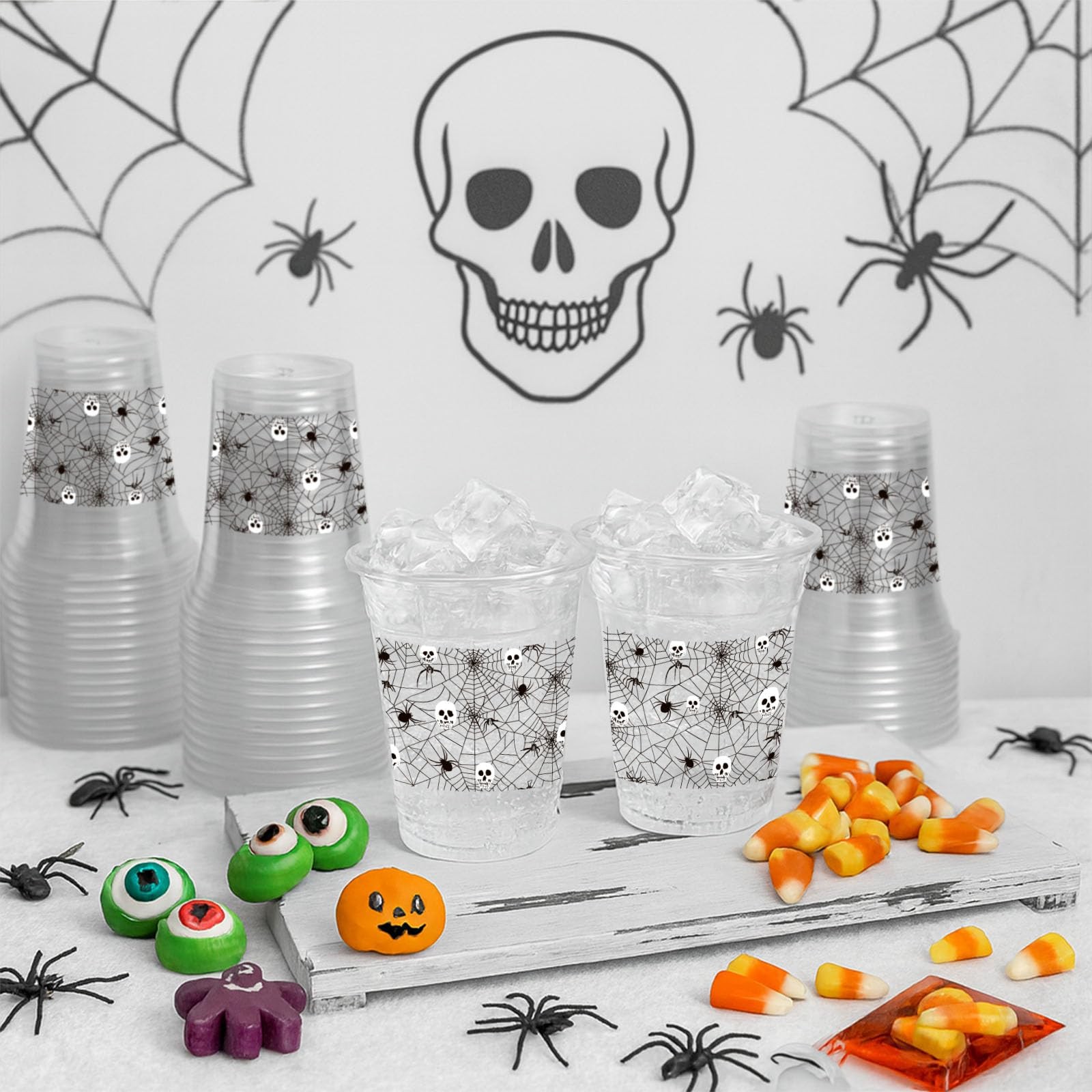 50 Pcs 12OZ Halloween Party Cups,Halloween Plastic Cups standard, Spider