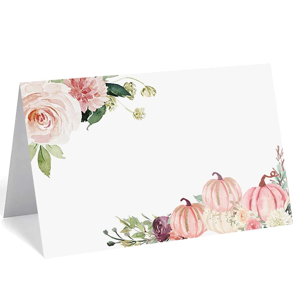 Pumpkin Place Cards with Floral, 24 Pcs Fall Theme 12×12 inches, Pink Floral